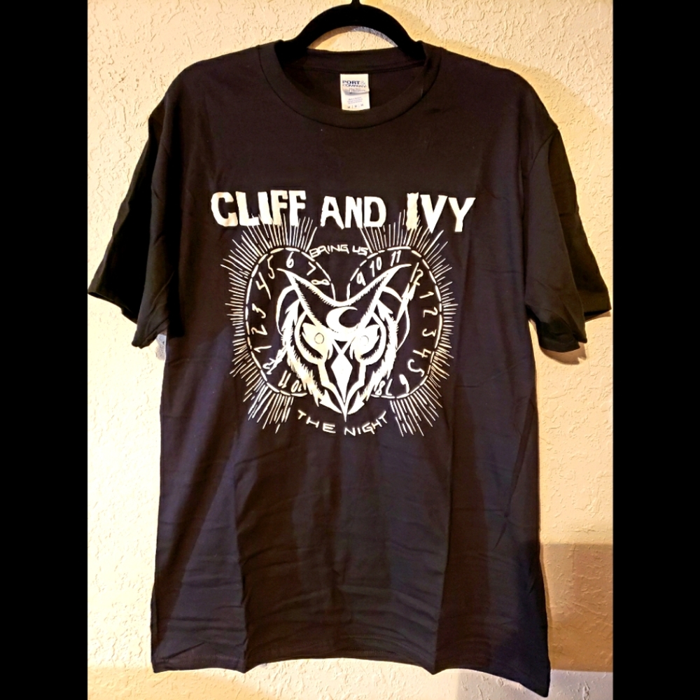 Cliff and Ivy official band merch T Bring Us The Night Owl Logo